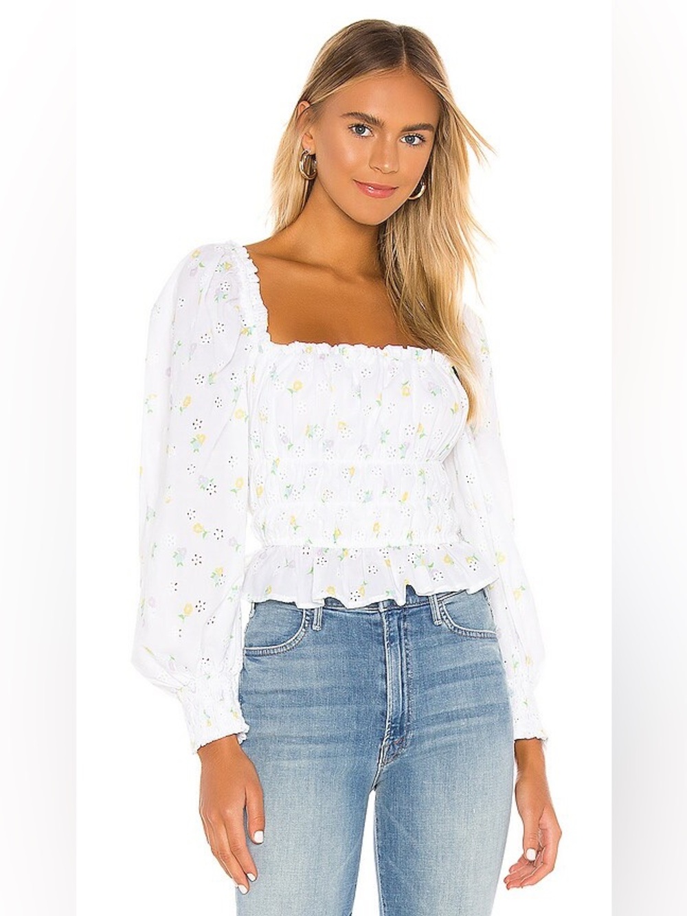 FOR LOVE & LEMONS Azalea Crop Top White Cotton Boho Cottagecore Eyelet Medium